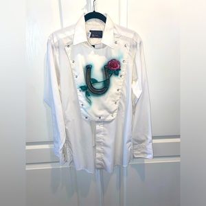 Vintage One Of A Kind Panhandle Slim Bib Front Hand Painted Airbrushed Shirt M